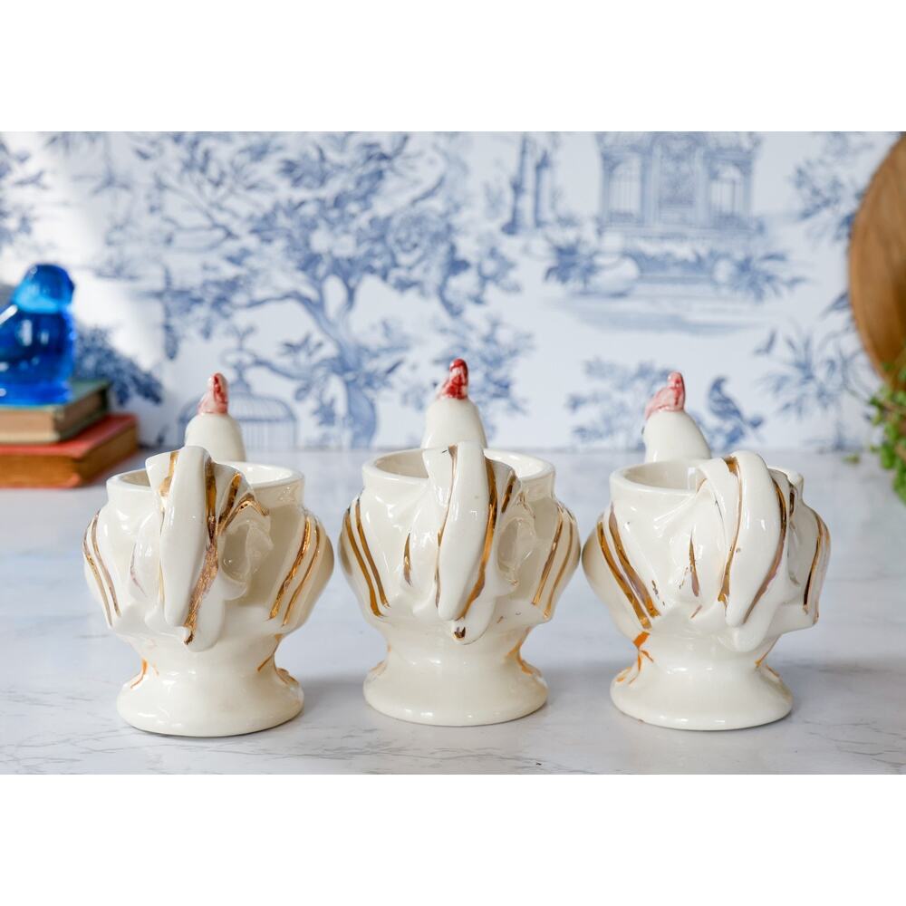 VTG Chicken Hen Rooster Egg Cup Holders Set of 3 Cottage Farmhouse Retro Brunch - Picture 14 of 15